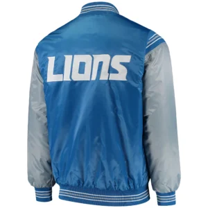 Detroit lions starter enforcer blue and gray satin varsity jacket 2