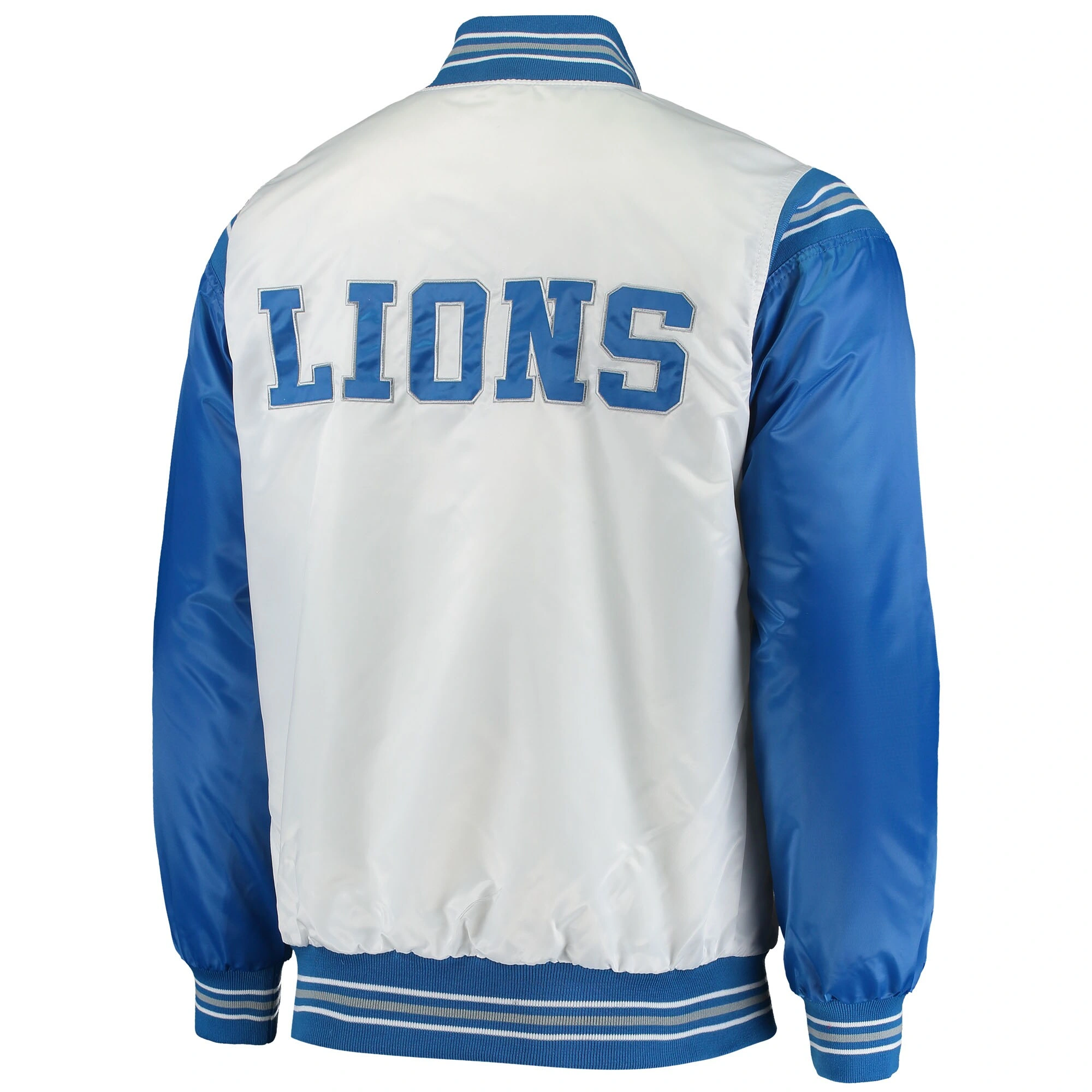 Detroit lions starter historic logo renegade white and blue satin varsity jacket 2