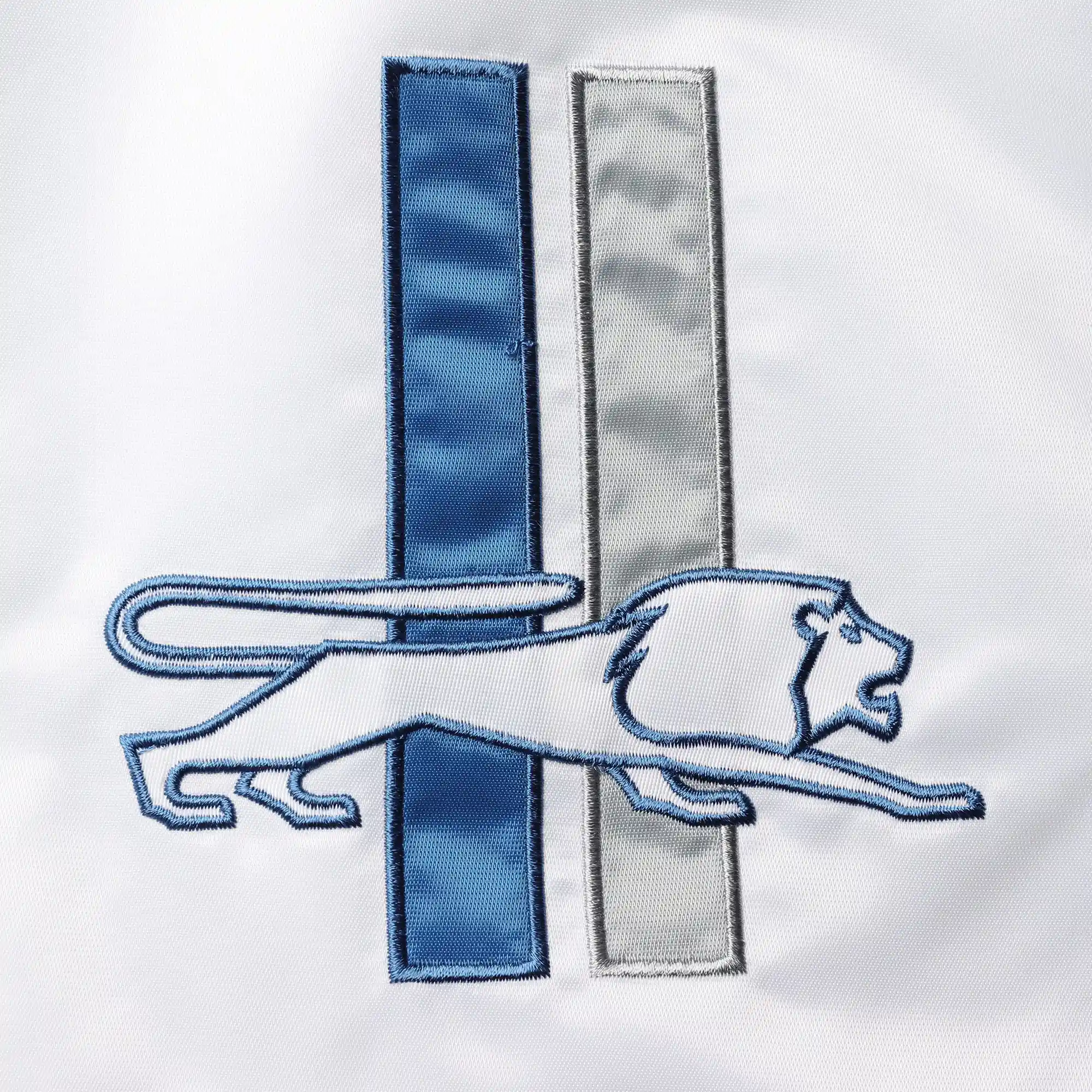 Detroit lions starter historic logo renegade white and blue satin varsity jacket 3