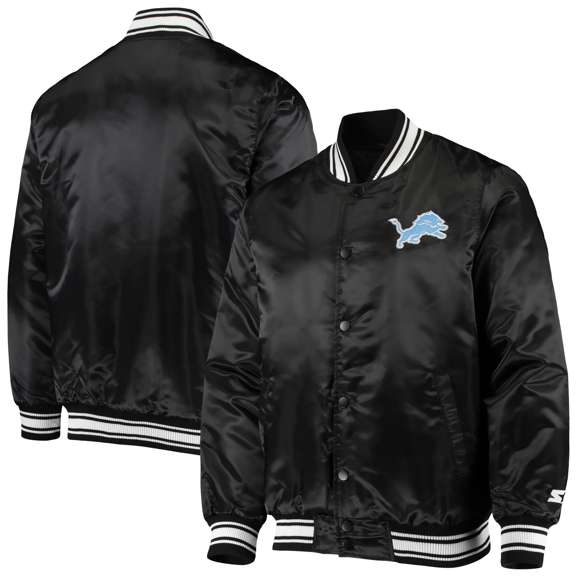 Detroit lions starter locker room black satin varsity jacket 4