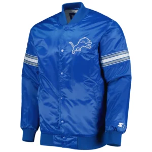 Detroit lions starter the pick and roll blue satin varsity jacket 1