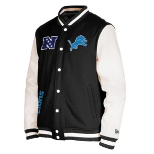 Detroit lions third down full snap varsity jacket black white 1