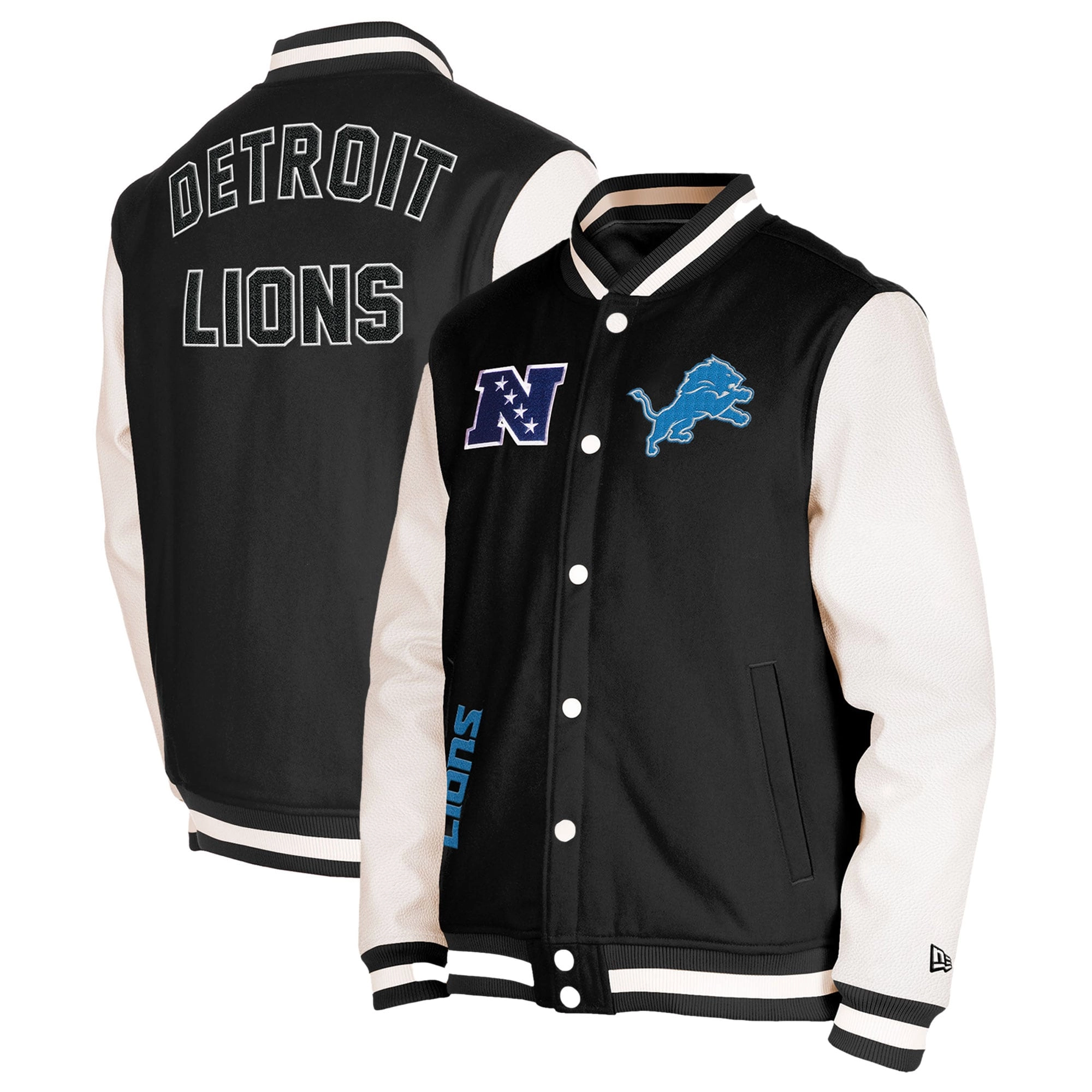 Detroit lions third down full snap varsity jacket black white 2 1