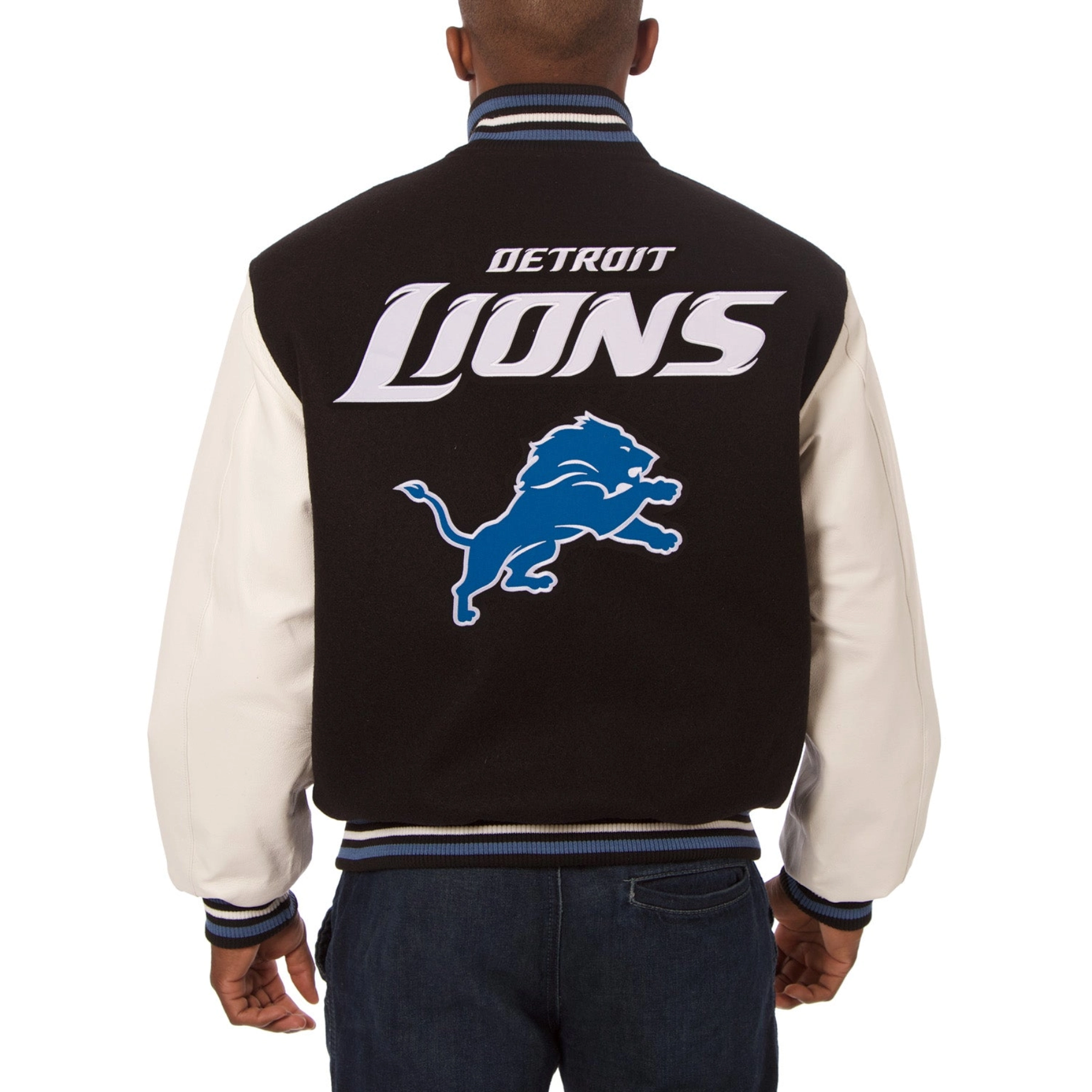 Detroit lions two tone wool leather varsity jacket black white 1 1