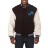 Detroit lions two tone wool leather varsity jacket black white 1