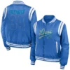 Detroit lions womens full zip bomber varsity jacket blue 1
