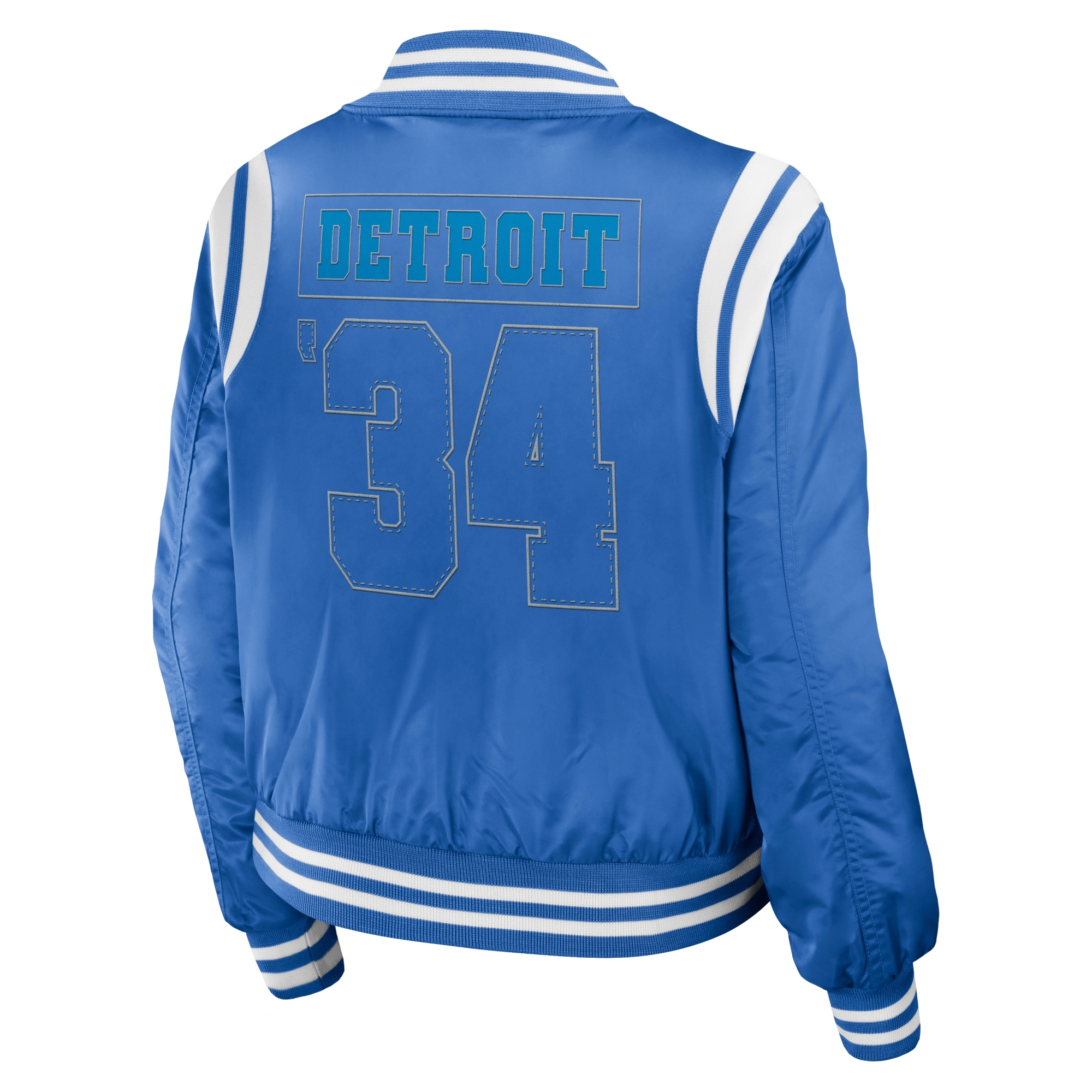 Detroit lions womens full zip bomber varsity jacket blue 2 1