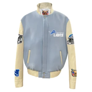 Detroit lions wool leather old english varsity jacket blue cream 1 1