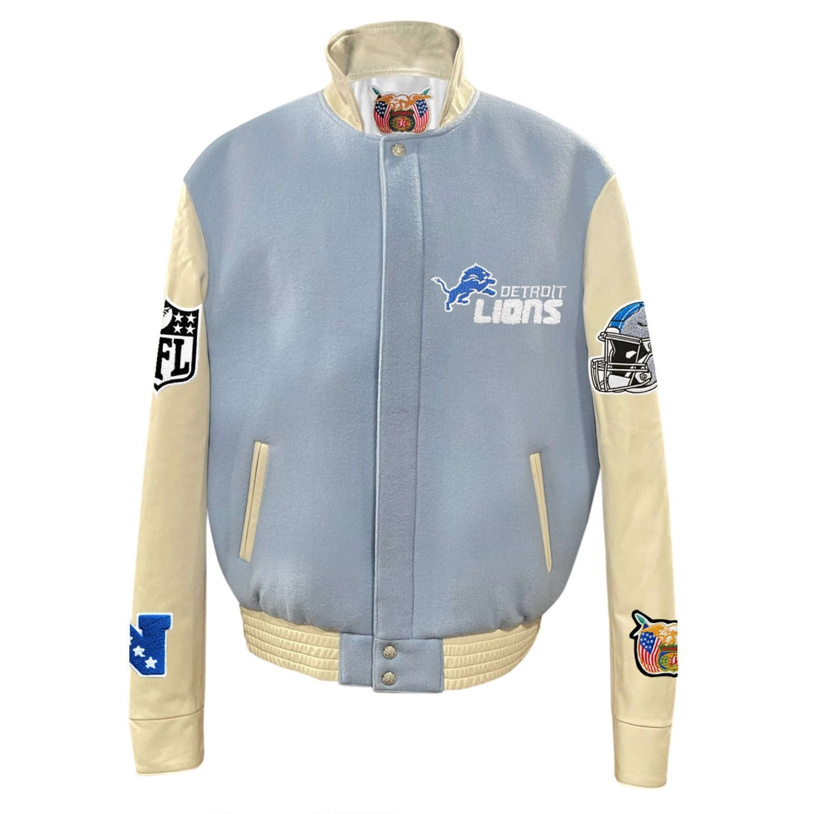 Detroit lions wool leather old english varsity jacket blue cream 1 1