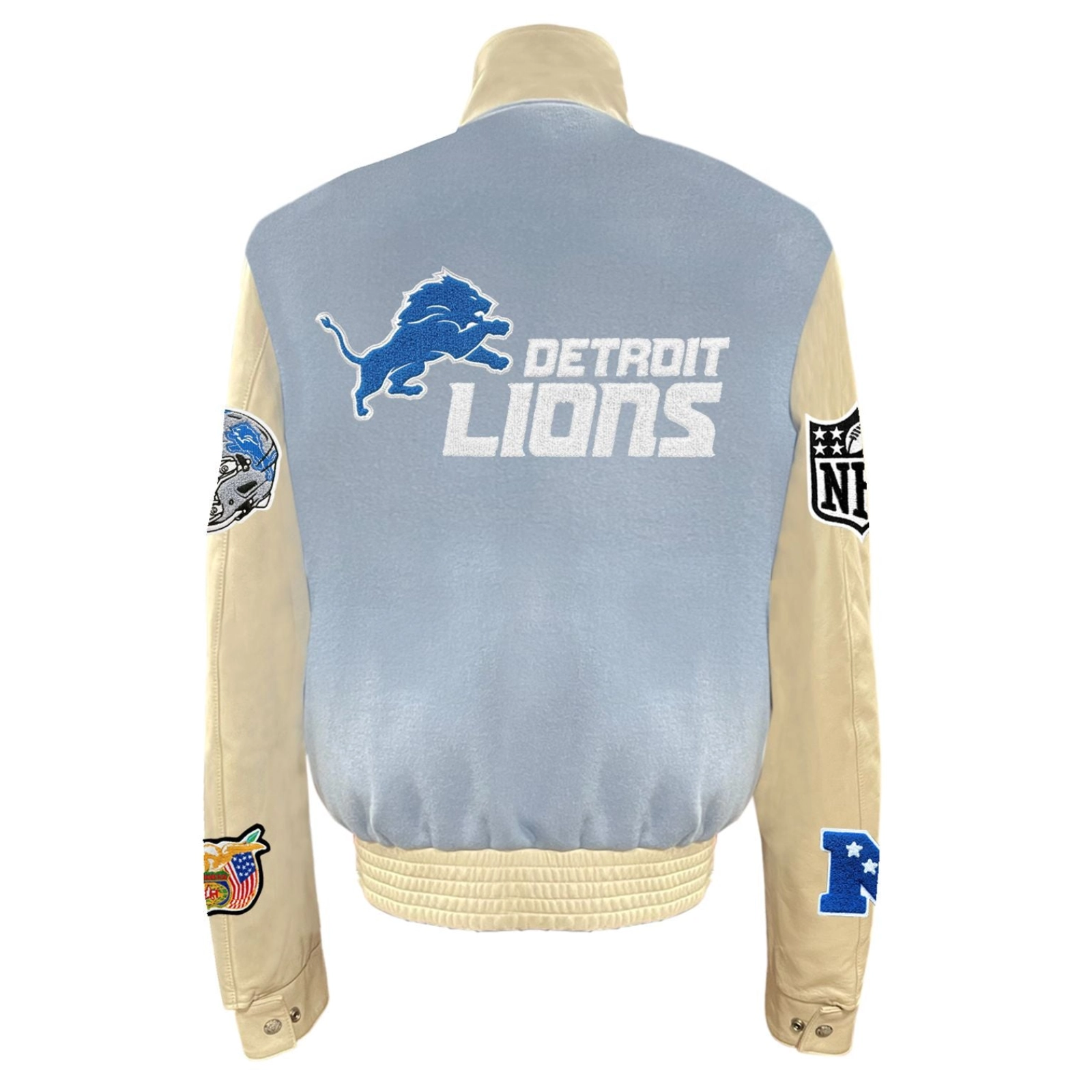 Detroit lions wool leather old english varsity jacket blue cream 1