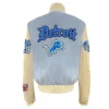 Detroit lions wool leather varsity jacket blue cream 1