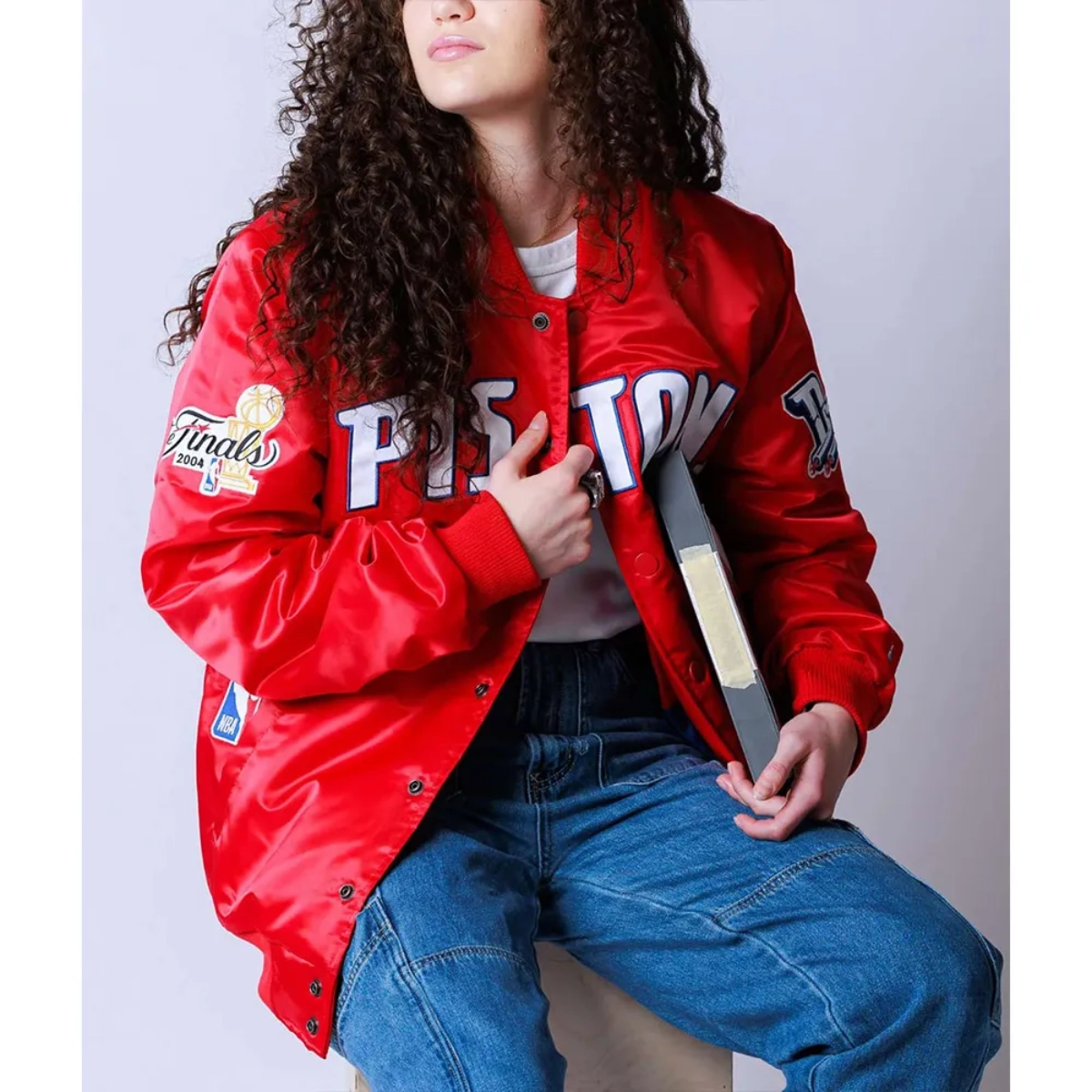 Detroit pistons 20th anniversary red varsity jacket