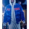 Detroit pistons blue puffer satin jacket