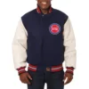 Detroit pistons domestic logo wool and leather jacket navy white 1