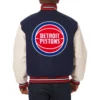 Detroit pistons domestic logo wool and leather jacket navy white 2