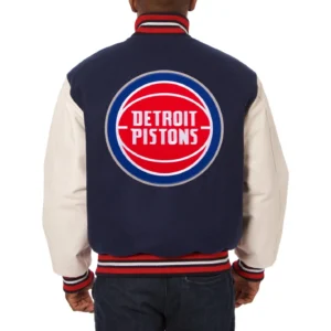 Detroit pistons domestic logo wool and leather jacket navy white 2