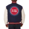 Detroit pistons domestic two tone wool and leather jacket navy white 2