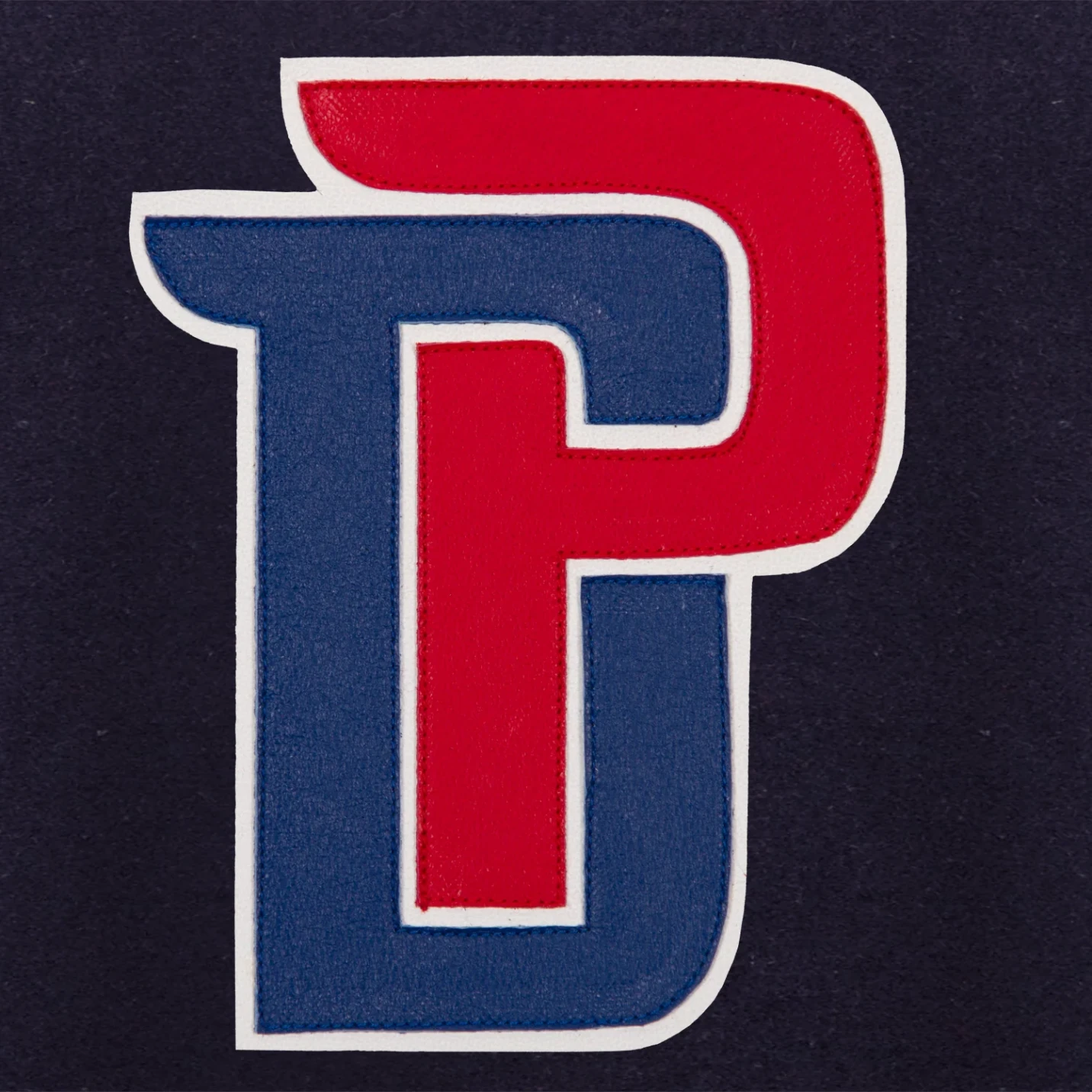 Detroit pistons domestic two tone wool and leather jacket navy white 3