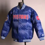 Detroit Pistons Down Bubble Blue Satin Puffer Jacket