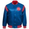 Detroit pistons enforcer full snap satin varsity jacket blue