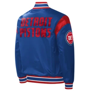 Detroit pistons force play satin varsity jacket blue 1