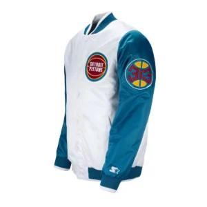 Detroit pistons full snap satin varsity jacket