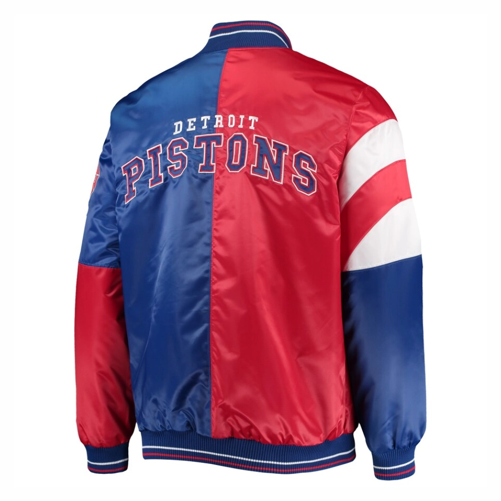 Detroit pistons leader satin varsity jacket bluered 1