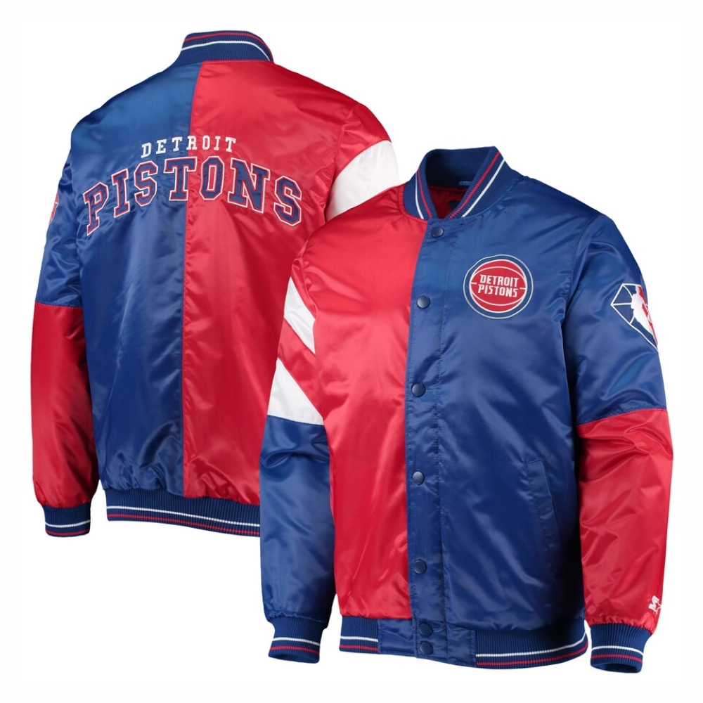 Detroit pistons leader satin varsity jacket bluered 2