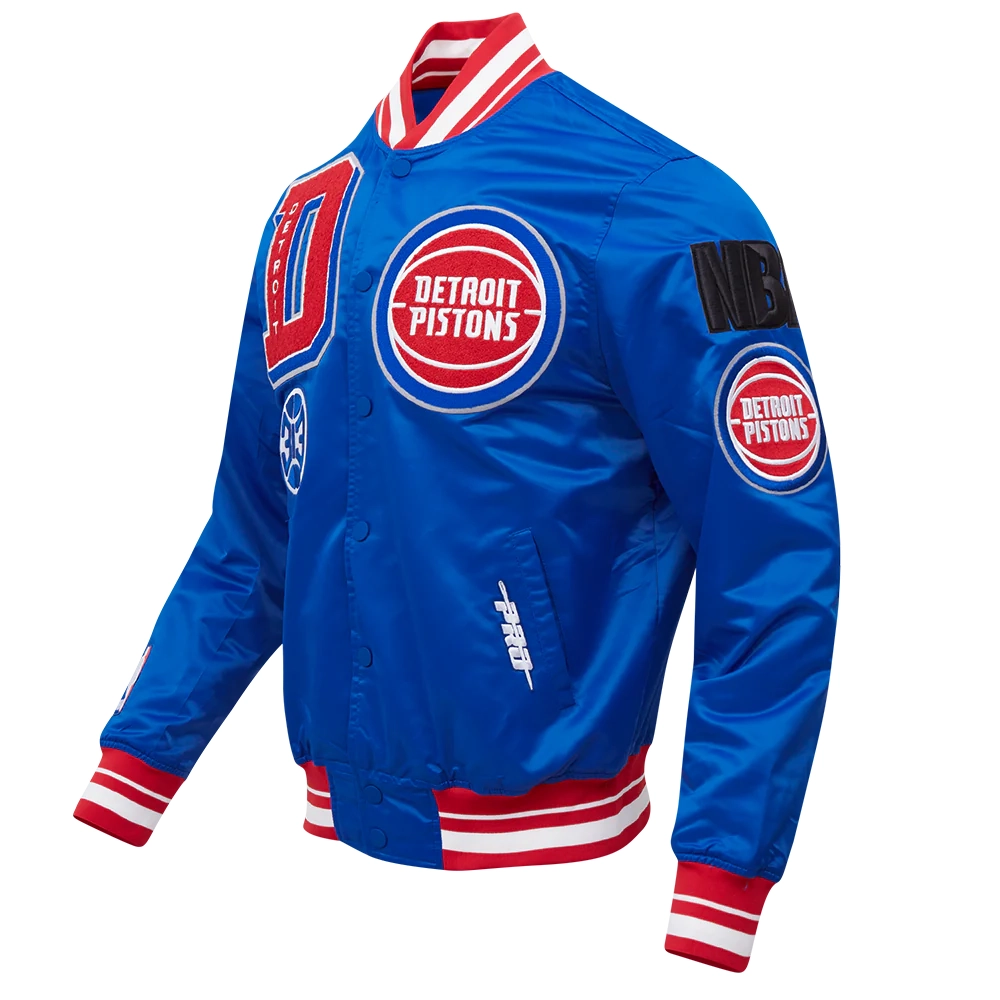 Detroit pistons pro standard mashup blue satin varsity jacket 1