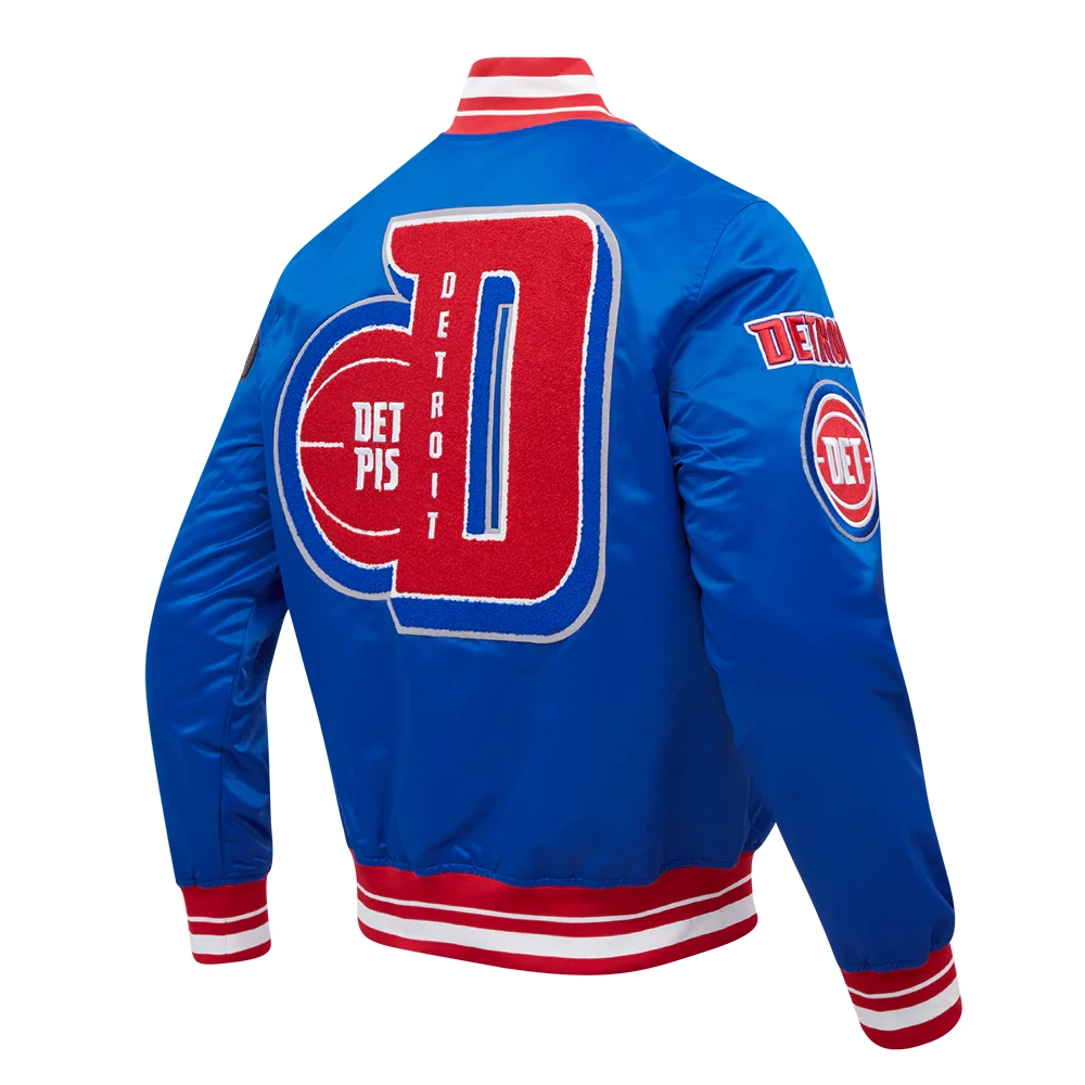 Detroit pistons pro standard mashup blue satin varsity jacket 3