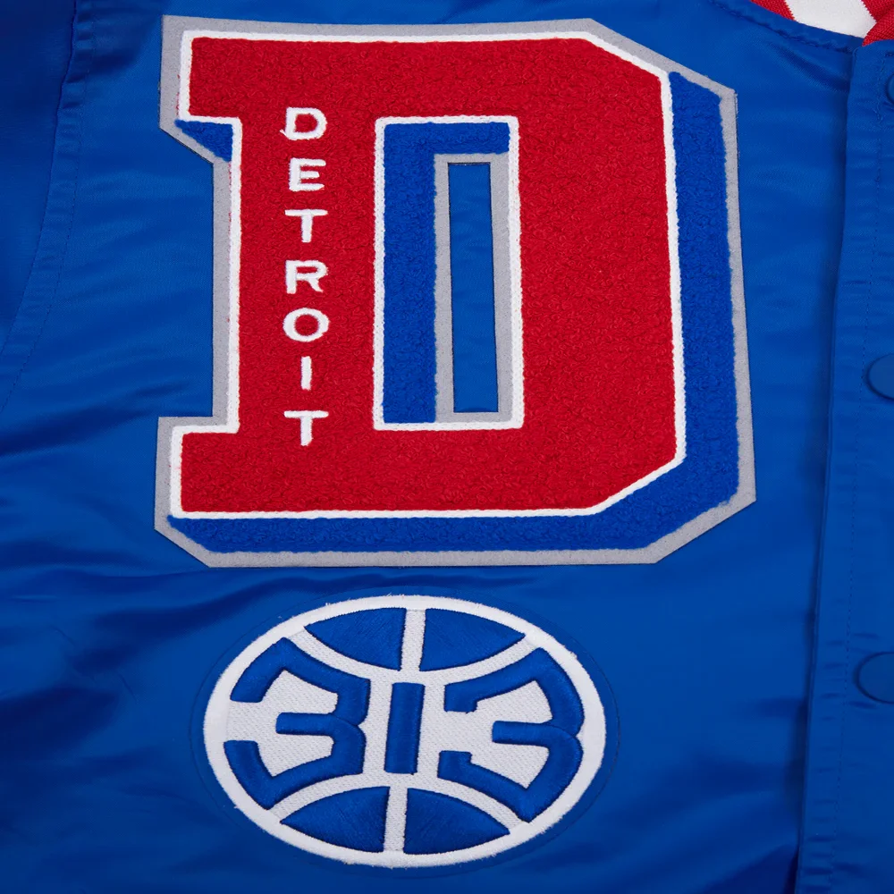 Detroit pistons pro standard mashup blue satin varsity jacket 6