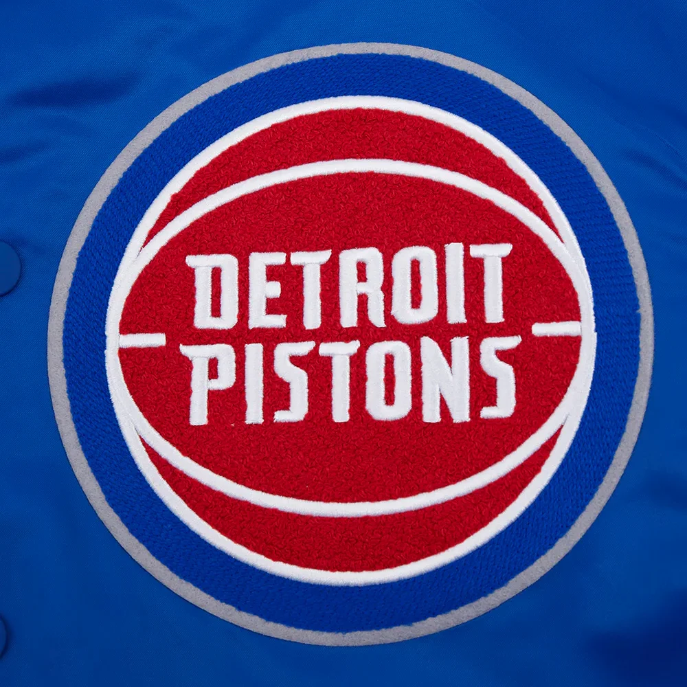 Detroit pistons pro standard mashup blue satin varsity jacket 7