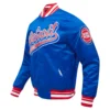 Detroit pistons pro standard script tail blue satin varsity jacket 1