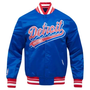 Detroit pistons pro standard script tail blue satin varsity jacket 2