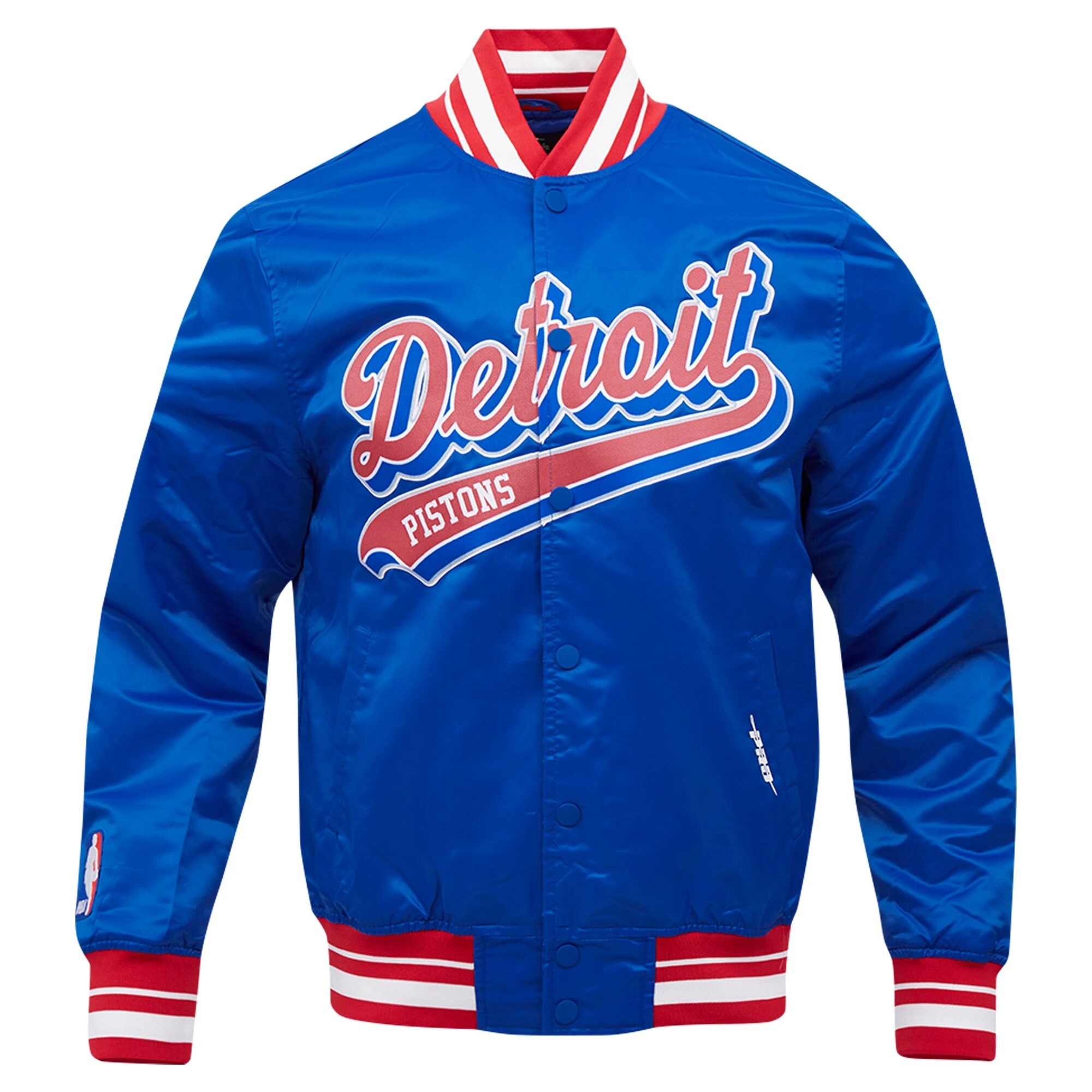 Detroit pistons pro standard script tail blue satin varsity jacket 2