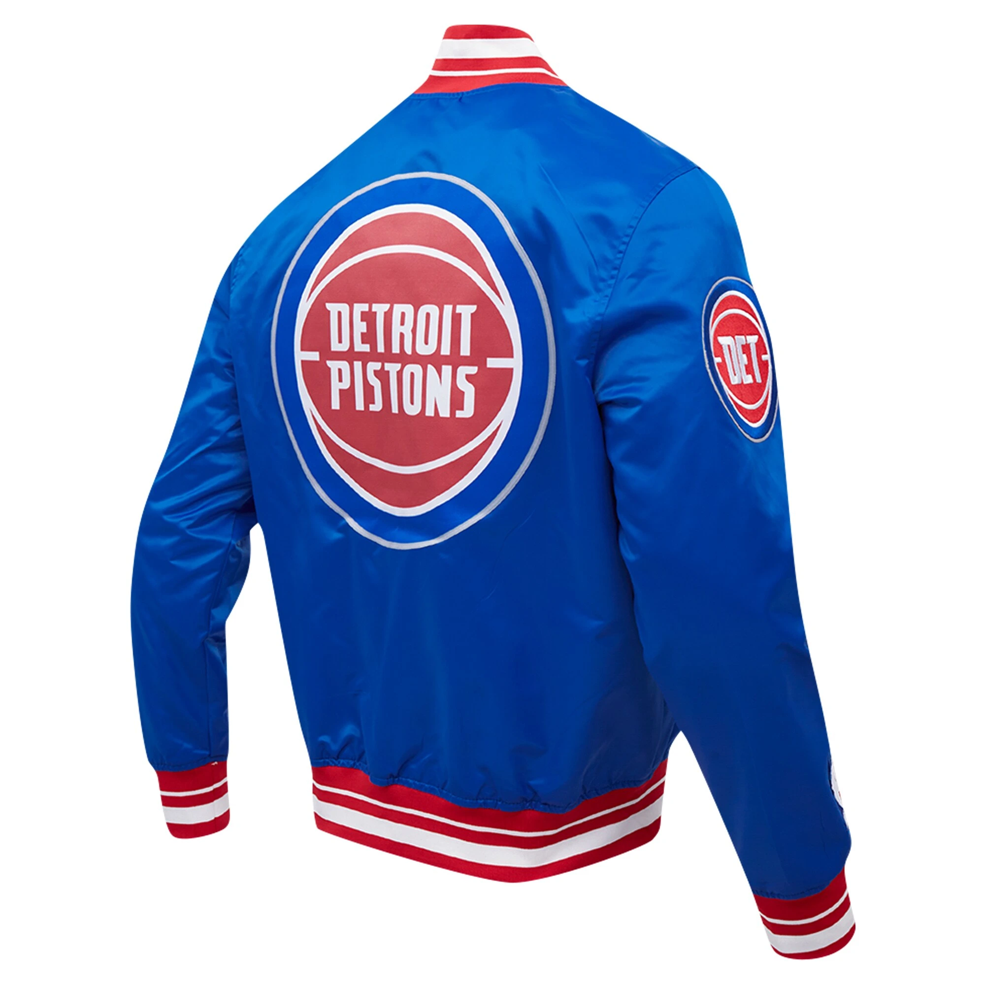 Detroit pistons pro standard script tail blue satin varsity jacket 3