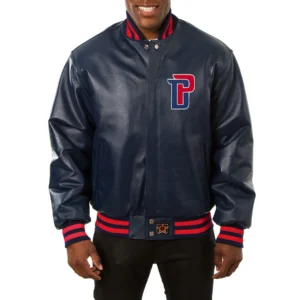 Detroit pistons real leather varsity jacket navy 1