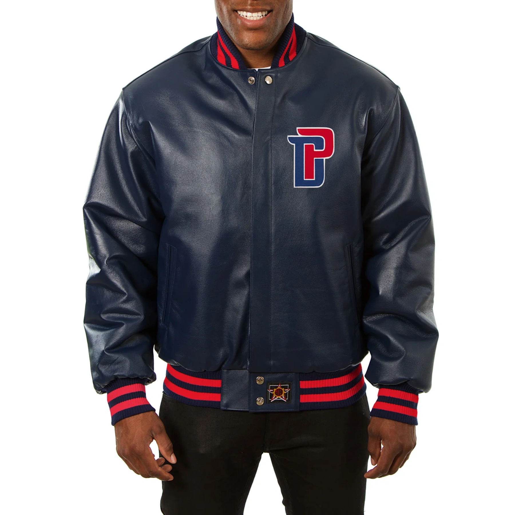 Detroit pistons real leather varsity jacket navy 1