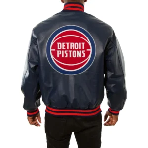 Detroit pistons real leather varsity jacket navy 2