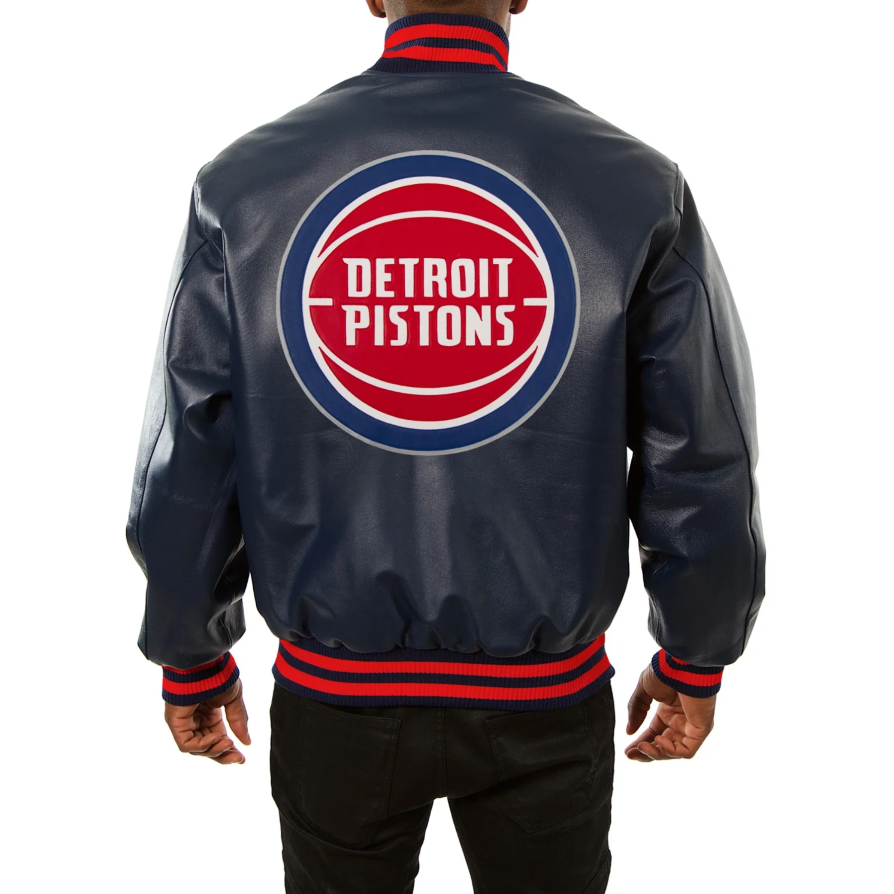 Detroit pistons real leather varsity jacket navy 2
