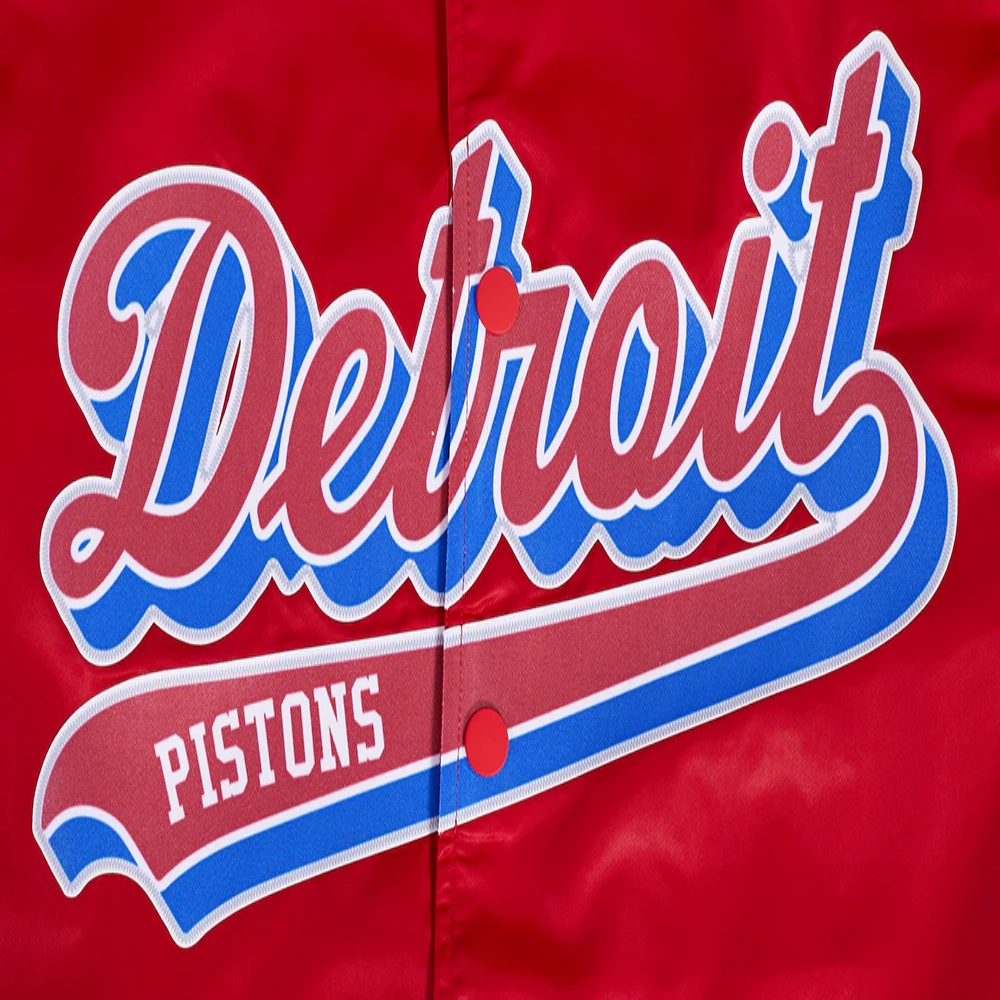 Detroit pistons script tail full snap satin varsity jacket red 2