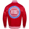 Detroit pistons script tail full snap satin varsity jacket red 3