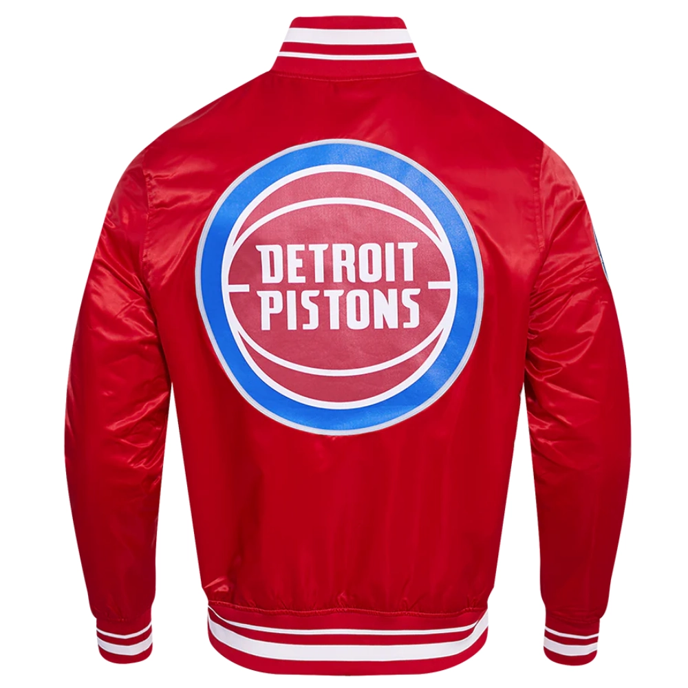 Detroit pistons script tail full snap satin varsity jacket red 3