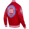 Detroit pistons script tail full snap satin varsity jacket red 4