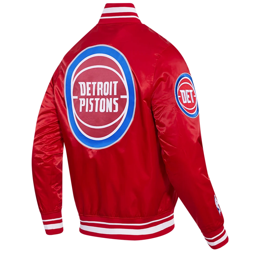 Detroit pistons script tail full snap satin varsity jacket red 4