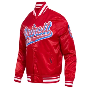 Detroit pistons script tail full snap satin varsity jacket red 5
