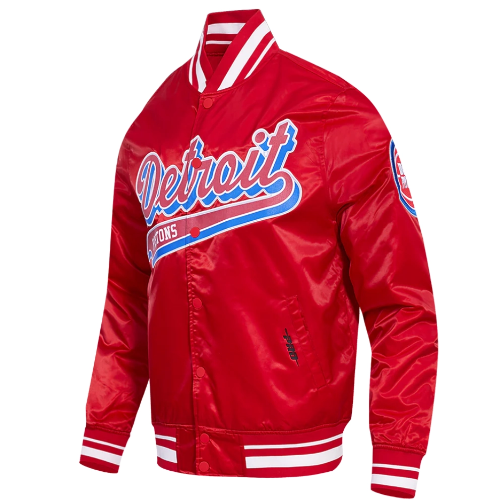 Detroit pistons script tail full snap satin varsity jacket red 5