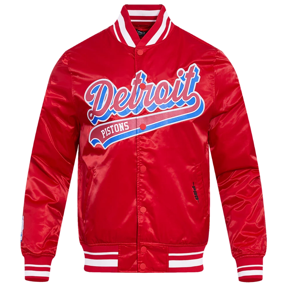 Detroit pistons script tail full snap satin varsity jacket red 6