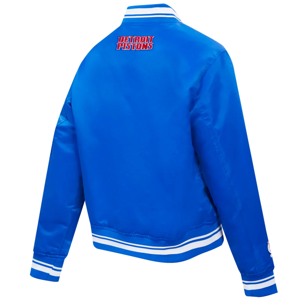 Detroit pistons script tail womens full snap satin varsity jacket blue 2