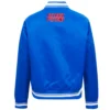 Detroit pistons script tail womens full snap satin varsity jacket blue 3